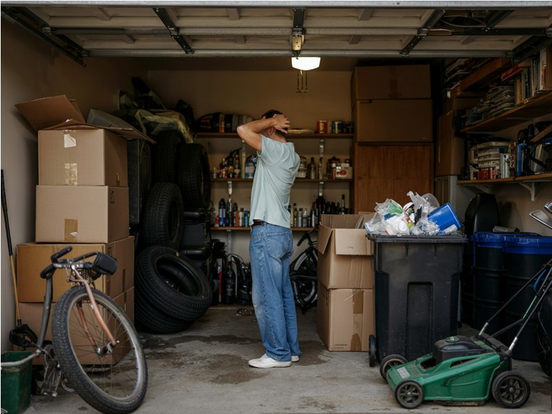 A person clearing garage clutter.