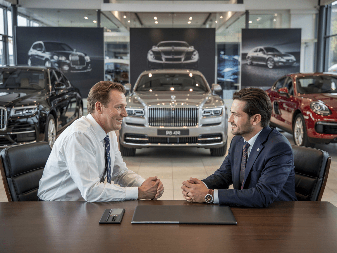 Sales and leasing professionals discussing garage upgrades