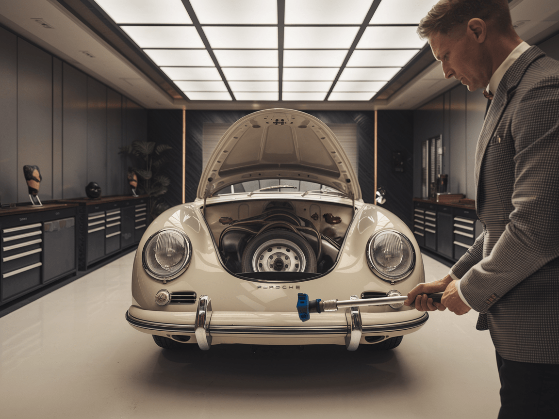Essential workshop equipment for luxury car maintenance.