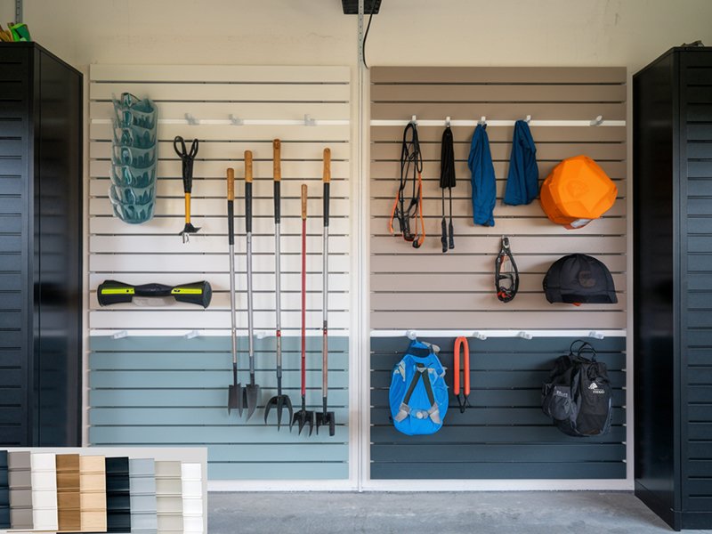 Slatwall garage storage system.