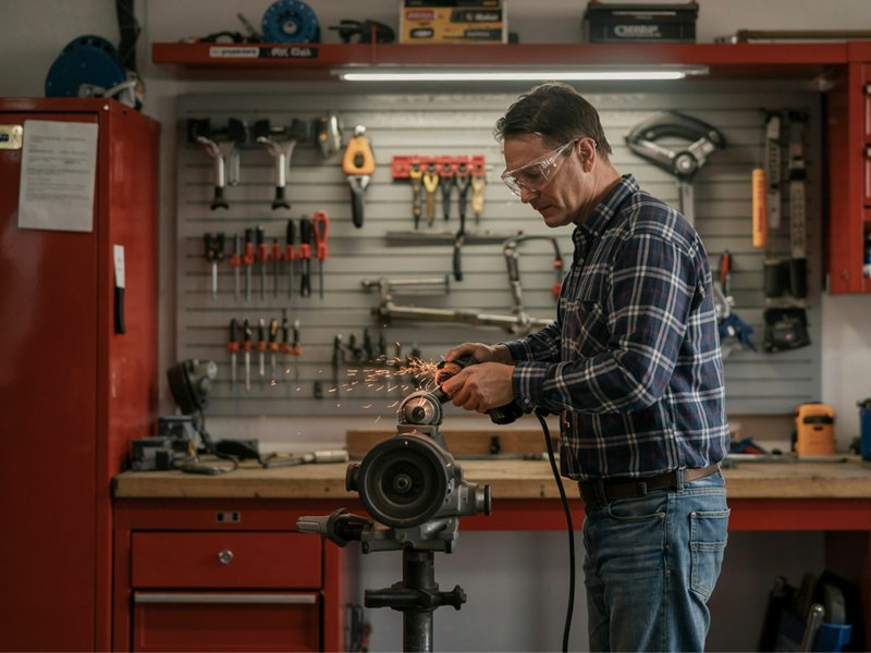 A utility garage workbench.