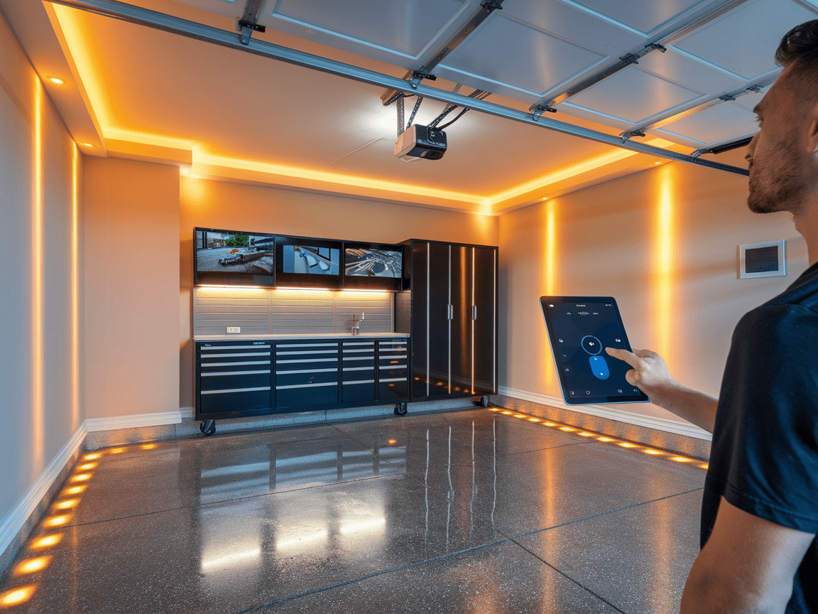 Smart garage variable lighting.