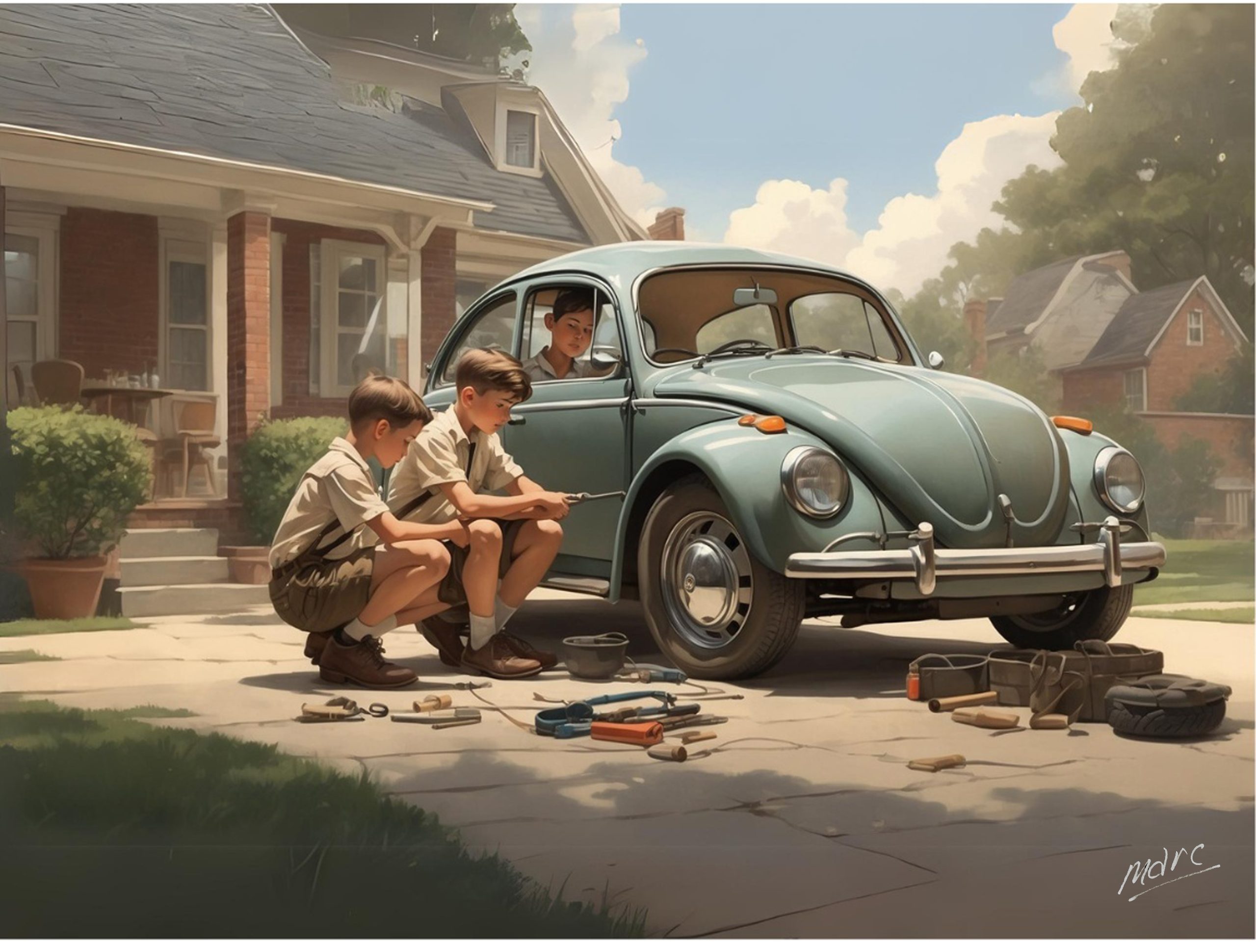 Volkswagen Beetle from the digital automotive art collection in nostalgic palette
