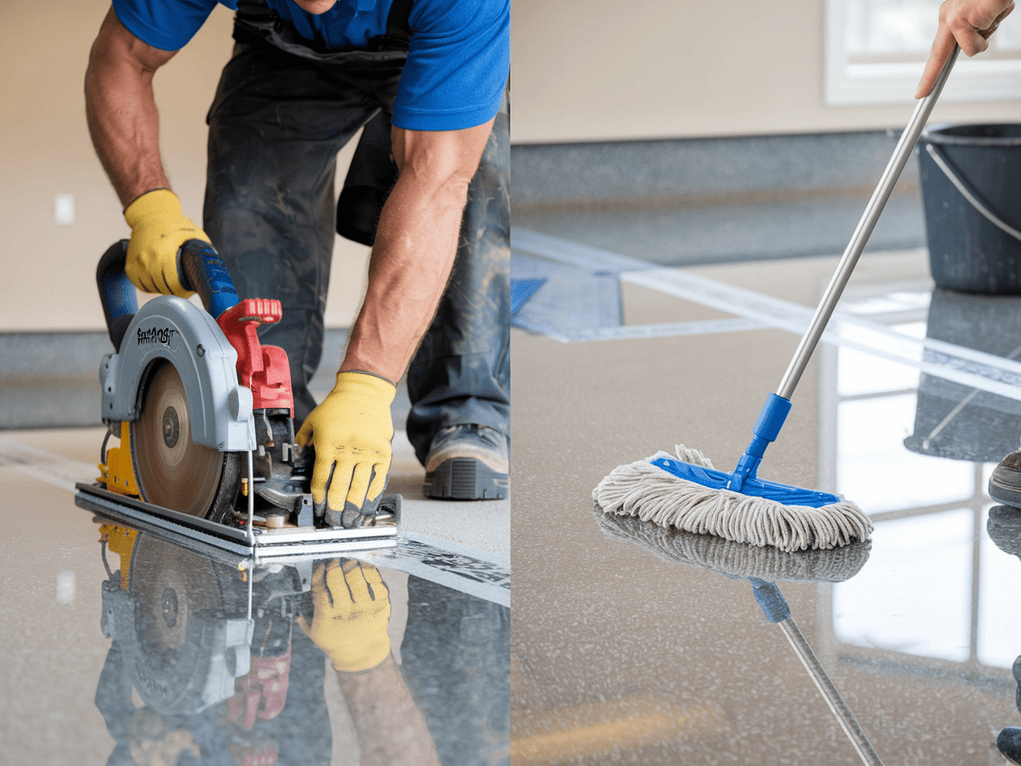 Professional installation of luxury garage flooring.