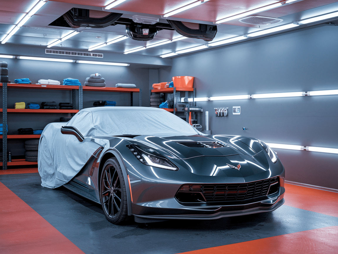 Luxury car under specialized cover – luxury vehicle garage protection