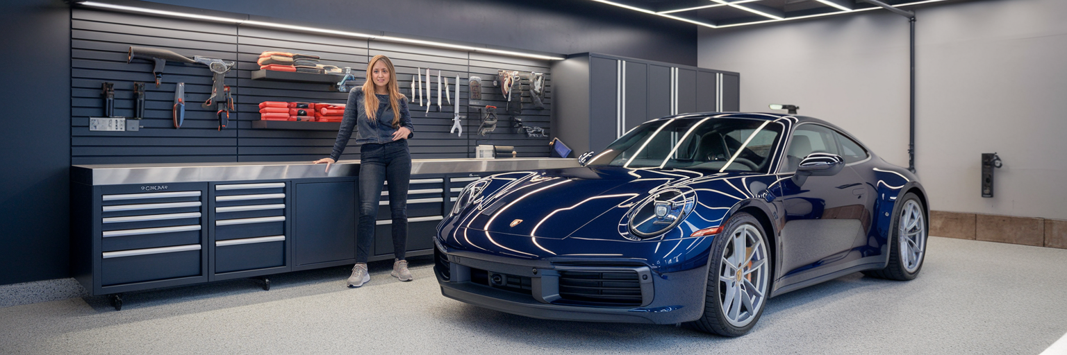 signature studio custom garage for female car enthusiast with personalized design